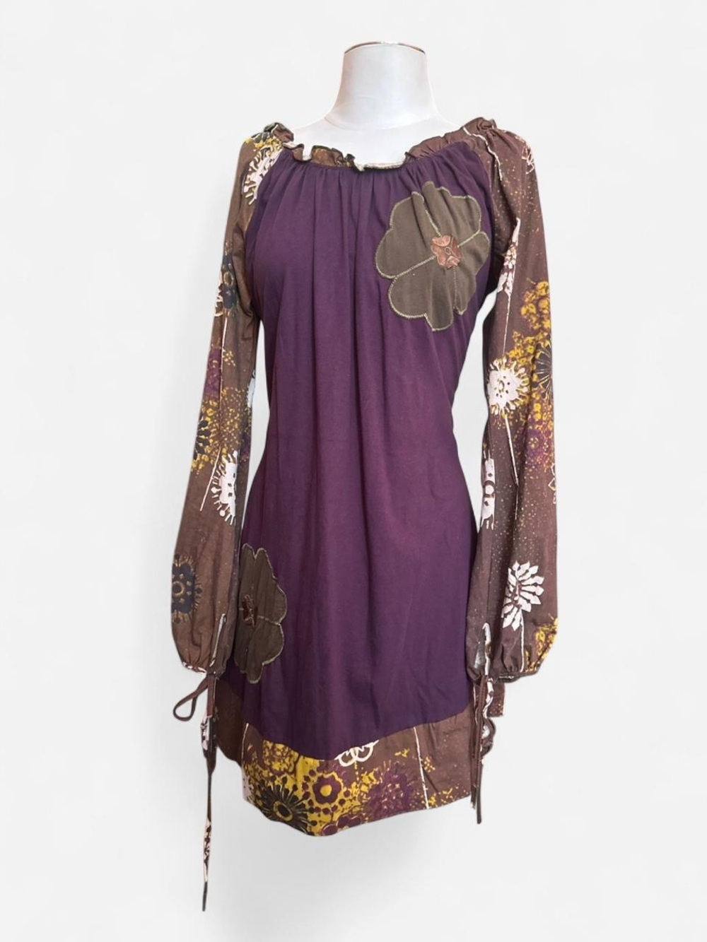 Plum Floral Long-Sleeve Boho Dress